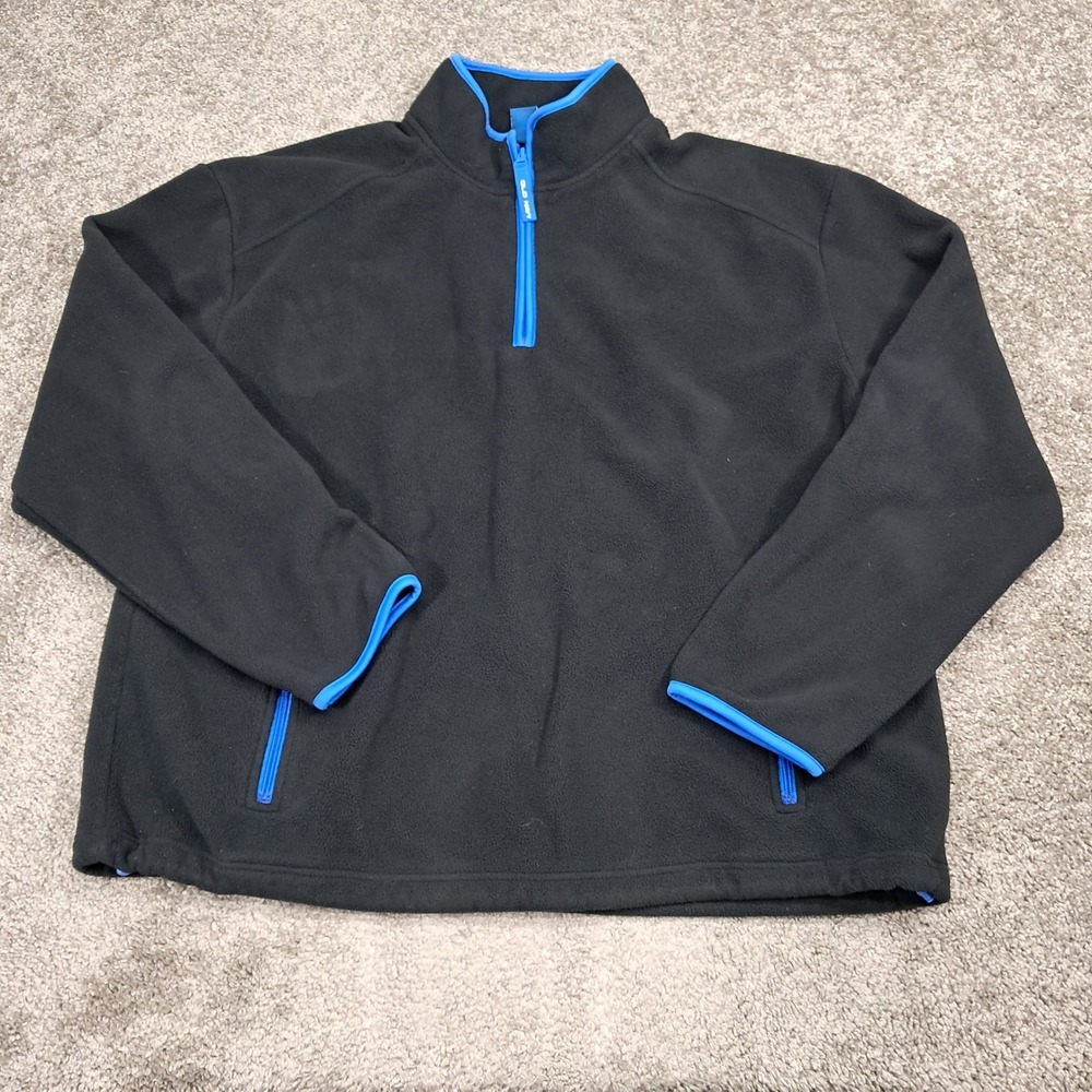 Old Navy Reissue Mens XL Quarter Zip Fleece Pullover Black Blue Trim 1166